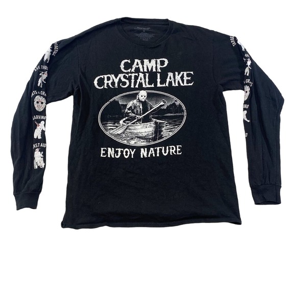 Camp Crystal Lake Jason Vorhees Tee Thrifted Vintage Style Size M - Picture 1 of 10
